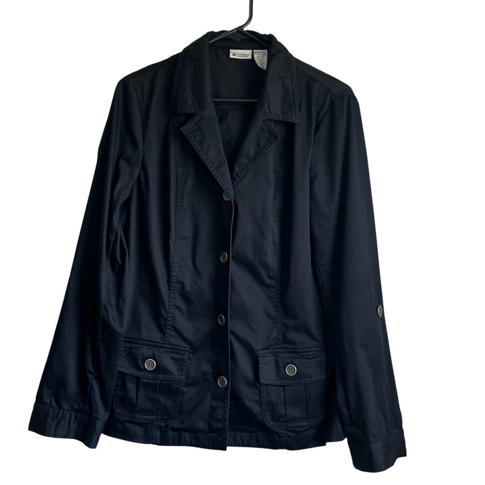 Units Button Down Black Lightweight Preppy Spring Jacket Size Medium Tall